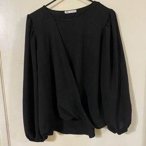 Zara Long Sleeve Black Top With Asymmetrical Front